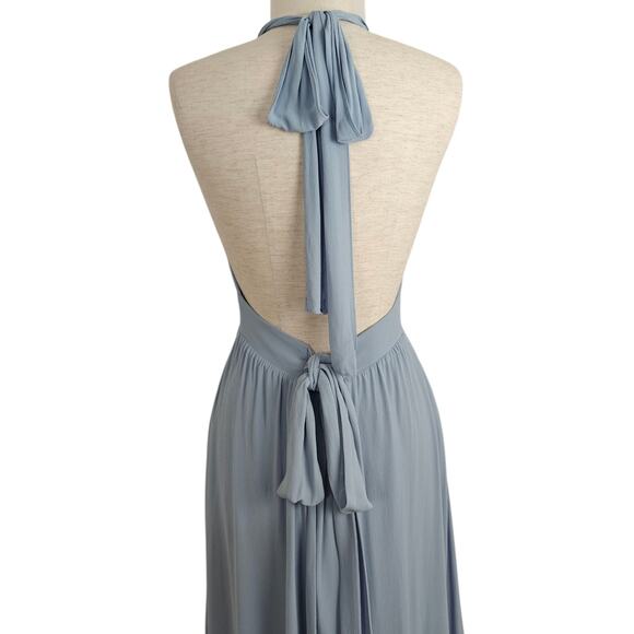 Reformation Andee Halter Maxi Dress Size 12 Mineral Blue Side Slit Romantic - Picture 11 of 15